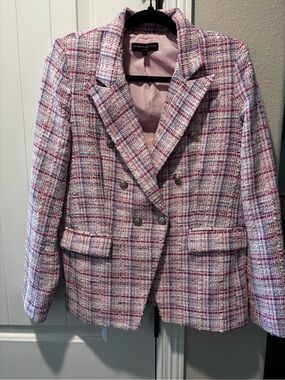 Generation Love Pink Plaid Tweed Double-Breasted Blazer Jacket